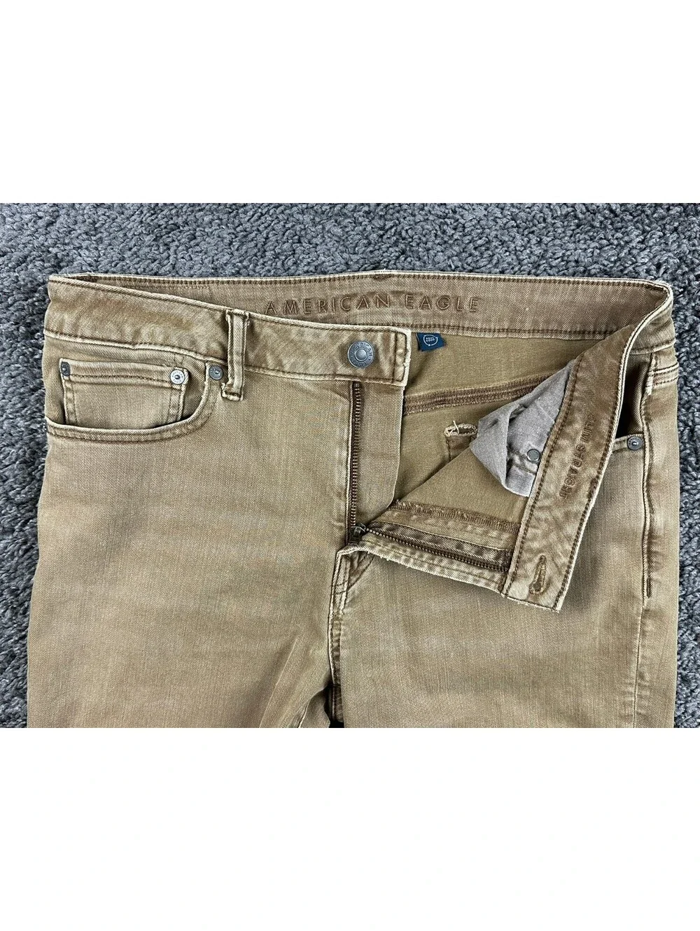 American Eagle Mens AirFlex+ Jeans Tan Brown Slim Straight Stretch Denim 32x32